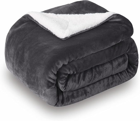 SOCHOW Sherpa Fleece Throw Blanket, Reversible Super Soft Luxurious Plush Blanket Throw Size, Dark Grey, 50"x60" | Reversible Super Soft Luxurious Plush Blanket Throw Size