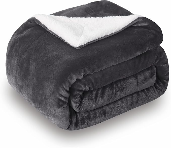 SOCHOW Sherpa Fleece Throw Blanket, Dark Grey, 90x108 inches | Double-Sided Super Soft Luxurious Plush Blanket King Size
