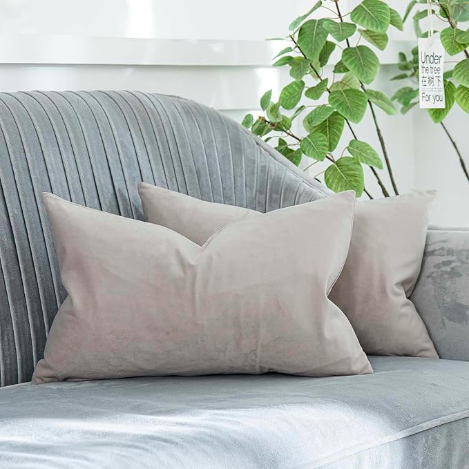 Cashmere Decorative Lumbar Velvet Throw Pillow Covers 12x20 inch Set of 2 with Zipper Luxury Soft Solid Rectangle Cushion Covers Case for Sofa Couch Bed Living Room