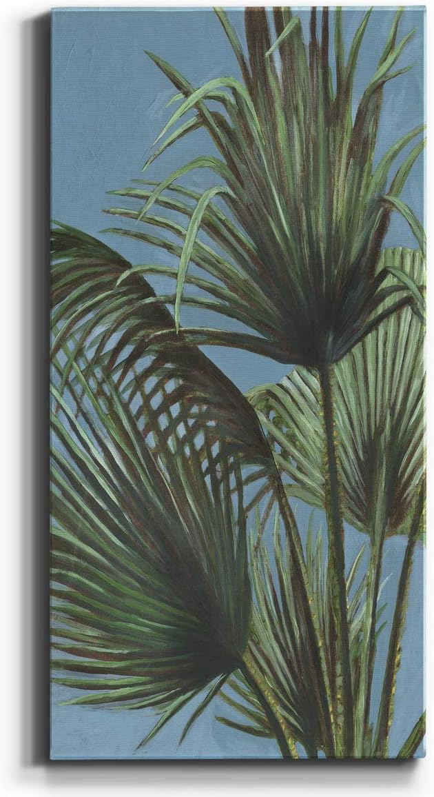 Renditions Gallery Canvas Nature Wall Art Home Paintings & Prints Elegant Green Palms Modern Glam Romantic Botanical Artwork Decorations for Bedroom Office Kitchen - 8"x16" LT43