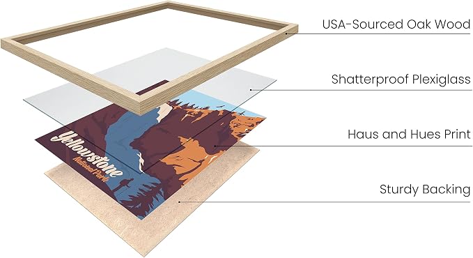 HAUS AND HUES Vintage National Park Posters - Set of 4 National Parks Gifts, Grand Canyon Art, Yosemite Wall Art Mountain Posters (Beige Frame, 8x10)