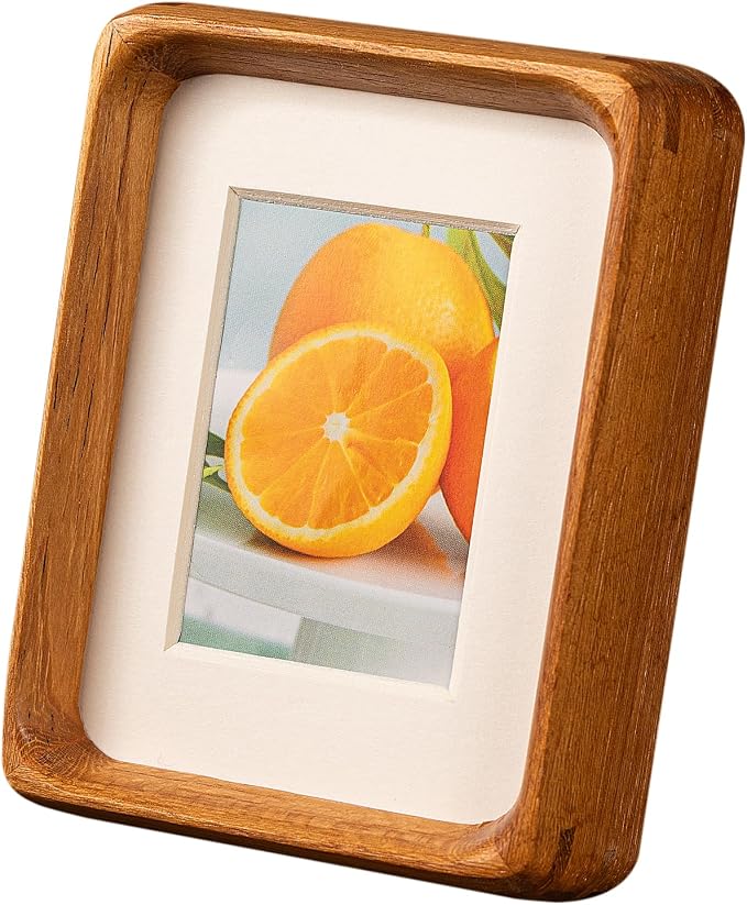 5x7 Picture Frame with 3.5x5 Mat - Solid Teak Wood Farmhouse Frame, Wall & Tabletop Display for Wedding Photos and Home Décor (5x7,Teak)