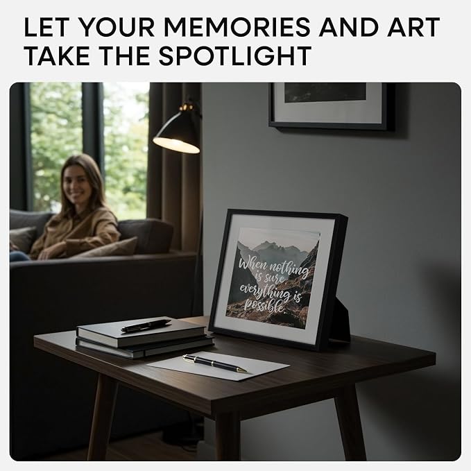 Homeforia 10x10 Black Picture Frame, High-End Metal, 8x8 Mat, Glass