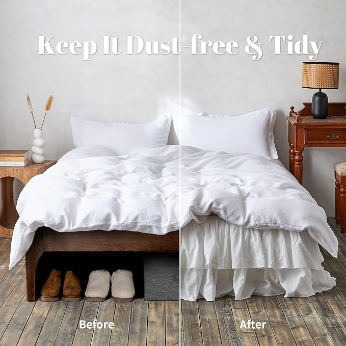 BISELINA White Ruffled Bed Skirt 22-Inch Tailored Drop Cotton Voile Dust Ruffle Soft Cozy Elegant Luxurious Bedding (22" King, White)