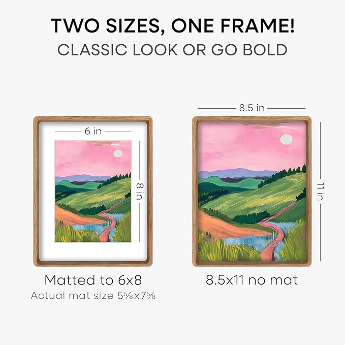 Homeforia 8.5x11 Mortise&Tenon Natural Oak Picture Frame, 6x8 Mat, Glass