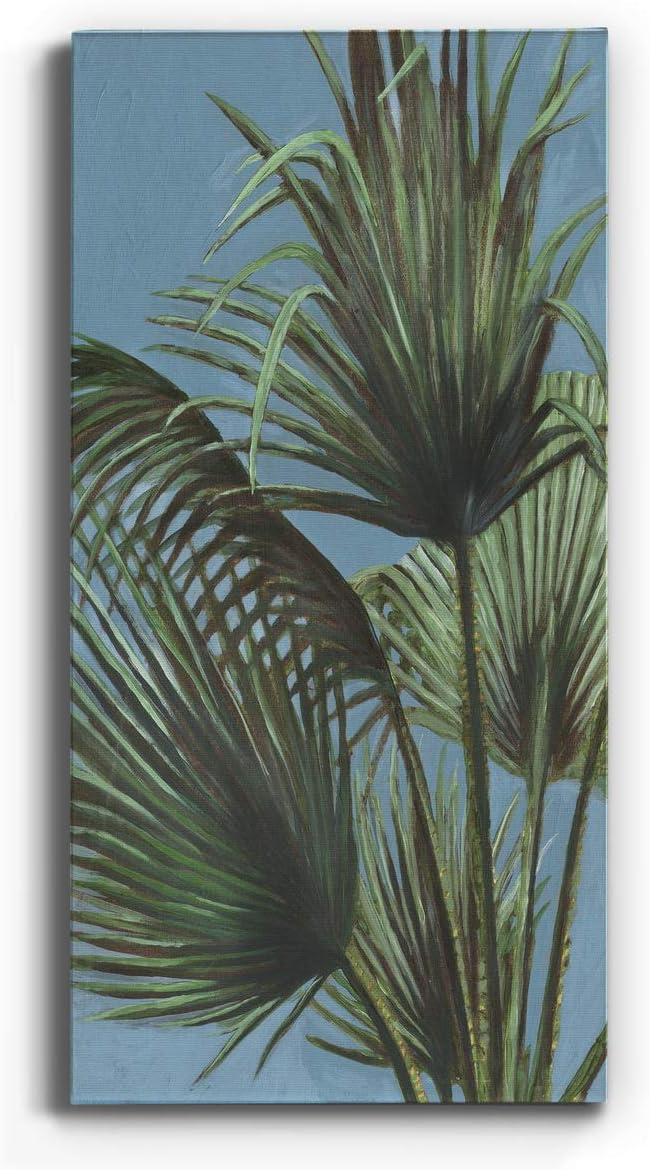 Renditions Gallery Canvas Nature Wall Art Home Paintings & Prints Elegant Green Palms Modern Glam Romantic Botanical Artwork Decorations for Bedroom Office Kitchen - 12"x24" LT43