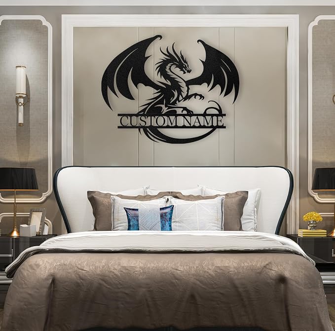 Dyoart Custom Metal Dragon Wall Art, Personalized Dragons Metal Signs | Black Western Metal Dragon Wall Decor, Evil Dragons Signs Gifts, Last Name Signs for Home Outdoor Decor, Housewarming Gifts