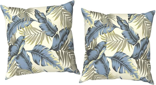 Outdoor Throw Pillow Covers 18x18 Inch, Decorative Pillow Covers for Patio Furniture, Lush Palm Blue Modern Cushion Cases for Garden Couch Home Sofa, Pack of 2