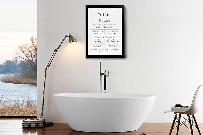 YongArt Toilet Rules Quotes Bathroom Sign - Funny Decor Signs, Funny Bathroom Wall Art, Toilet Art, Guest Wall Decor