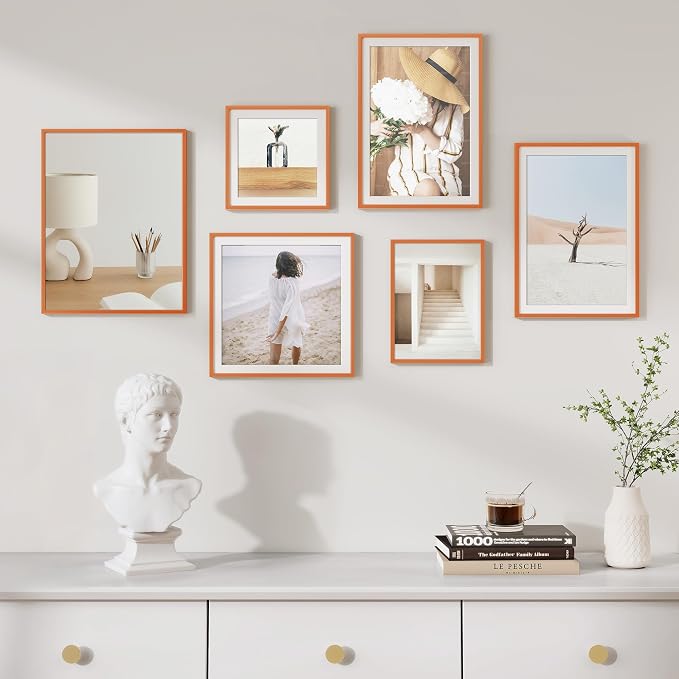 Fun Memories 16x20 Metal Picture Frame with 11x14 Mat, Brushed Aluminum Finish, Tempered Glass Front, and Attached Hanging Hardware(Orange, Pack of 1)