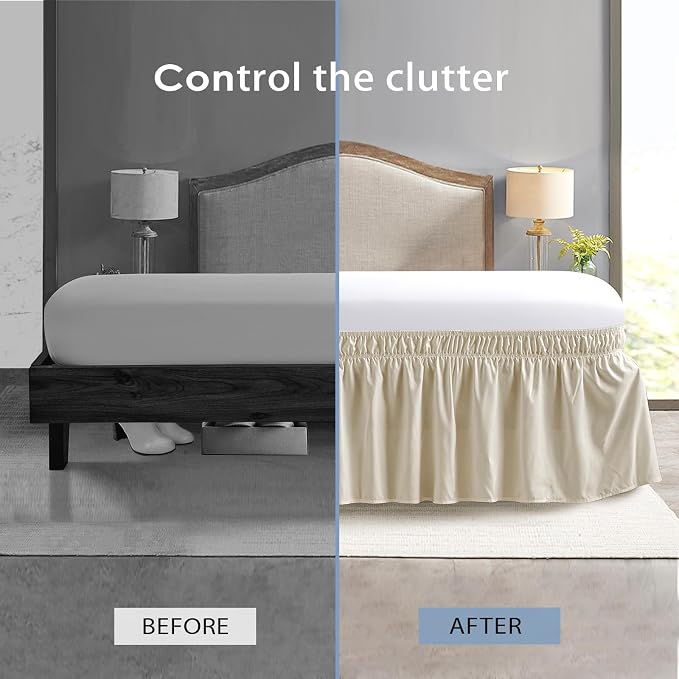 FreshCulture King Bed Skirt, Dust Ruffle for King Size Bed, Easy Fit with 15-Inch Tailored Drop, Elastic Wrap Around Bed Skirt King Size, Hotel Quality Bed Skirts for Adjustable Bed (Cream)