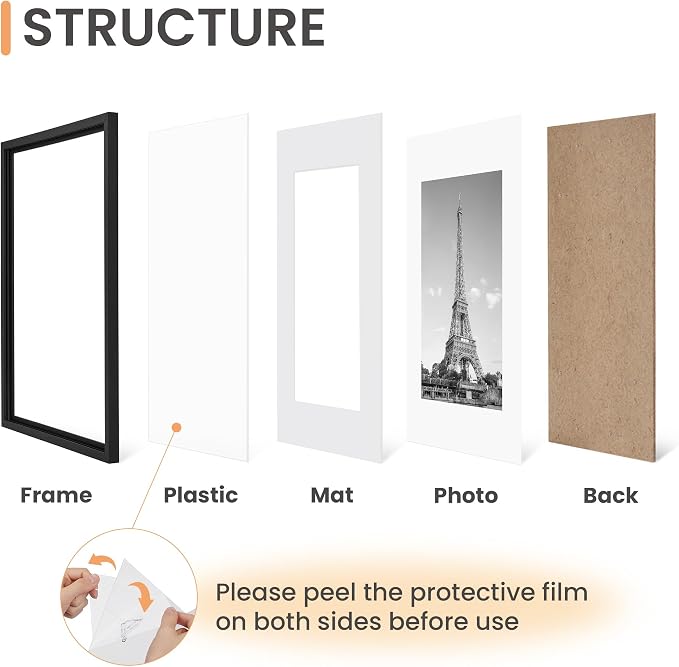 upsimples 11x14 Picture Frame, Gallery Wall Frames Set of 5, Black | Photo Frame Collage Wall Decor, 11 x 14 Frame, 8x10 Frame with Mat for Family, Baby, Hallway, Diamond, Christmas