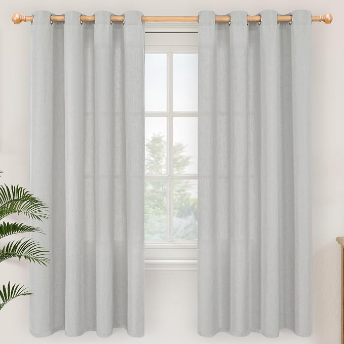 YoungsTex 72 Inch Length Grey Linen Curtains for Living Room, Light Filtering Window Drapes with Grommet Rustic Semi Sheer Privacy for Dining Bedroom, 2 Panels, 52 X 72 Inch