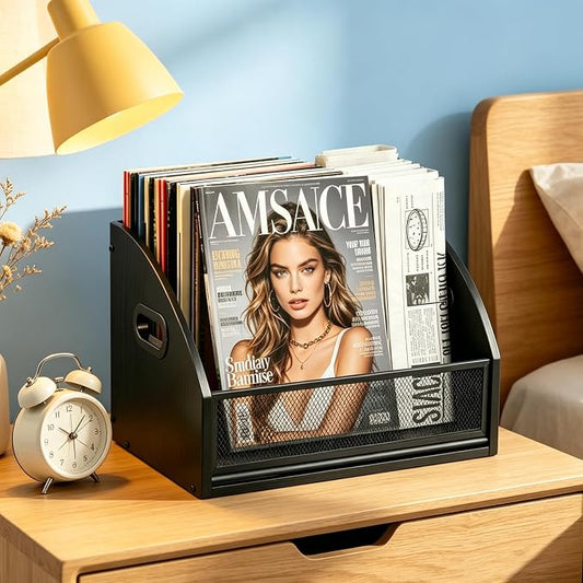 Extra Large Magazine Rack Floor, Black Magazine Holder,Magazine Storage Basket, File Holder Organizer Stand, Metal Storage Shelf Box Bin Folder Organizer for Magazines, Books