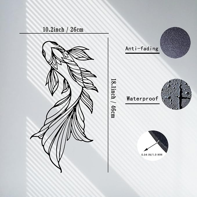 RESACO Koi Fish Metal Wall Art Japanese Art Wall Decor Iron Fish Gifts Asian Decorations for Living Room Bathroom Indoor Outdoor (Black 10.2 x 18.1 inches)