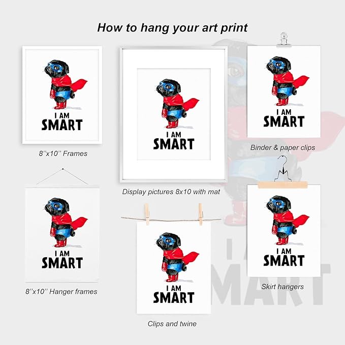 heilkee Funny Dog Wall Art Prints Inspirational Quote Posters for Kids Super Hero Room Decor for Boys Room Nursery Bedroom Pictures Set of 4(UNFRAMED 8x10in)