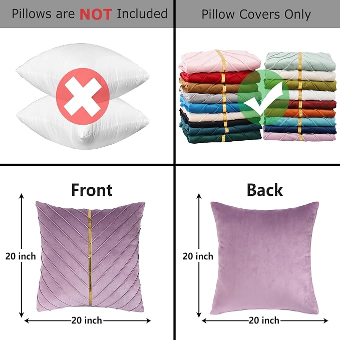 Velvet Throw Pillow Covers 20x20 inch Pack of 2 Gold Decor Purple