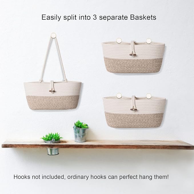 Over the Door Storage Basket Cotton Rope Organizer, Wall Hanging