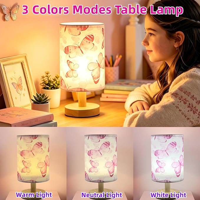 Butterfly Kids Table Lamp for Bedroom Girls Small Dimmable Bedside Lamps