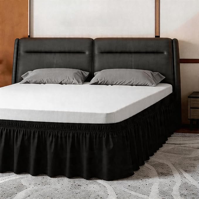 ANARACHON Queen Bed Skirt, Elastic Wrap Around Bed Skirt Queen Size, Bed Skirts for Adjustable Bed, Easy Fit with 14" Drop Length Tailored Drop Dust Ruffle (Black)