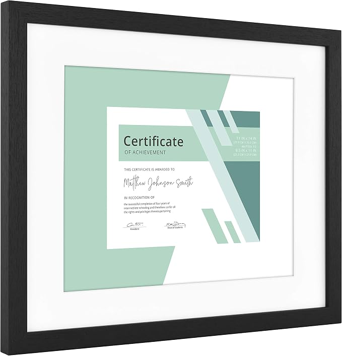 MCS Gallery Essential 11x14 Matted Diploma Frame with 8.5x11 Opening, Black Picture Frame for Gallery Wall, Documents, Awards & Certificates (2-Pack)