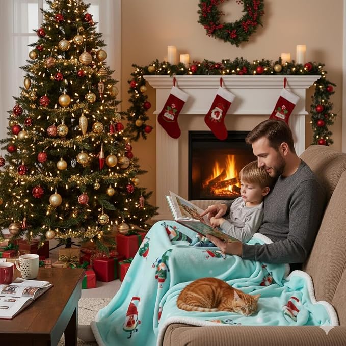 Catalonia Christmas Elf Sherpa Throw Blanket, Xmas Theme Throws, Plush Fleece Couch Blanket, Super Soft, Comfy, Cozy, Fluffy, Ugly