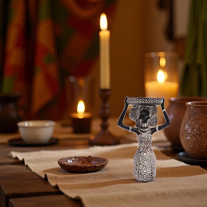 African Lady Figurine Candle Holder with African Tribal Totem for Wedding, Holiday Decor-African Decorative Women Statues, Candlestick Holder for Home and Table Decor(753-Brown)