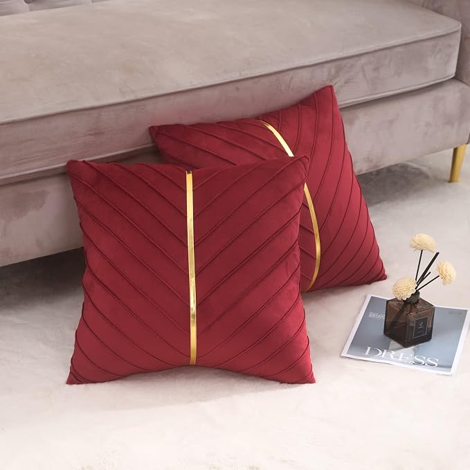 Velvet Throw Pillow Covers 20x20 inch Pack of 2 Gold Decor Red