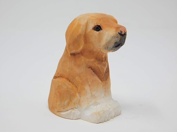 Selsela Labrador Retriever Wooden Figurine - Hand-Carved Miniature Wood Carving Dog Statue, Rustic Home Decor & Collectible Puppy Sculpture