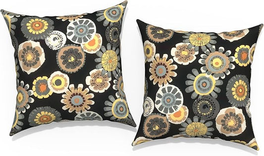 Outdoor Throw Pillow Covers 18”x18”, Decorative Pillow Covers for Patio Furniture, Modern Cushion Cases for Garden Couch Home Sofa Bed Office Chair, Pack of 2,Black Yellow Crosby