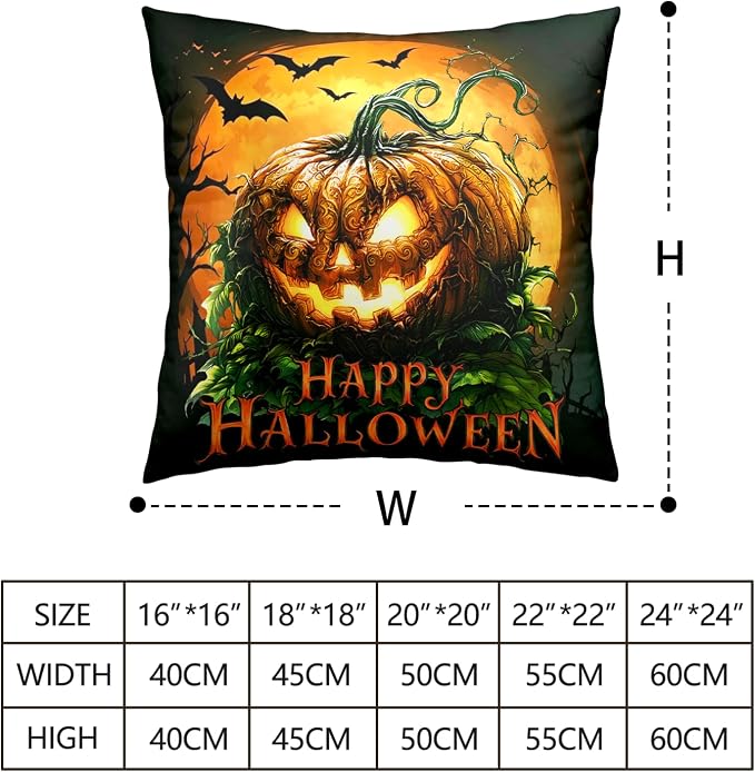 Halloween Throw Pillow Covers Scary Pumpkin Pillow Covers 22x22 Set of 2 Full Moon Bat Pillow Cases Jack-O'-Lantern Cushion Cases for Home Farmhouse Bedroom Living Room Sofa Couch