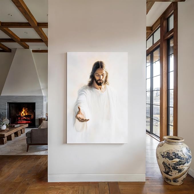 Jesus Canvas Wall Art, Christian The Hand of God Wall Decor Painting, Religion Bible Pictures Posters Prints for Church Prayer Room Living Room Home Decor Framed 12x16 Inch