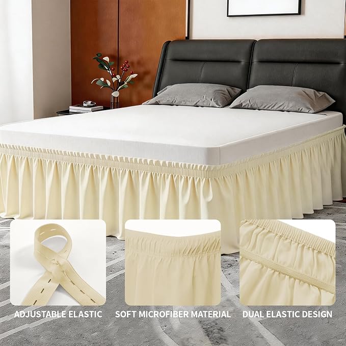 ANARACHON Queen Bed Skirt, Elastic Wrap Around Bed Skirt Queen Size, Bed Skirts for Adjustable Bed, Easy Fit with 14" Drop Length Tailored Drop Dust Ruffle (Light Yellow)