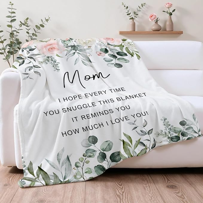 Mocsicka Mom Blanket Ultra Soft Sherpa Fleece Throw (50x60 Inch) | Cozy Lightweight Luxury Throw for Women from Daughter Son, Floral Tote Bag Gift Set