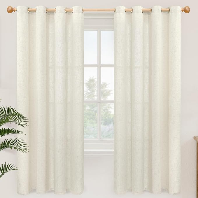 YoungsTex 72 Inch Length Natural Linen Curtains for Living Room - Light Filtering Drapes with Grommet Thick Semi Sheer Privacy for Bedroom, 2 Panles, 52 X 72 Inch