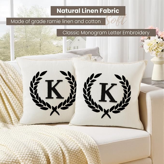 Pack of 2 Chenille Initials Pillowcases 20x20 inch Cream White
