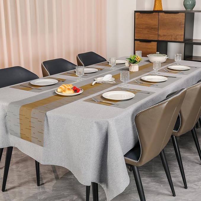 Placemats Set of 6, Vinyl Woven Heat-Resistant Place Mats | Washable Wipeable PVC Table Mats, Non Slip Placemat for Kitchen Dining Indoor Outdoor Table (Gray Light Brown, Set of 6)