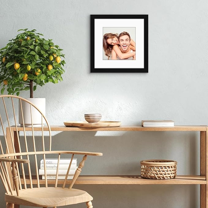 Americanflat 9x9 Picture Frame - Matted to 6x6 - Engineered Wood - Black
