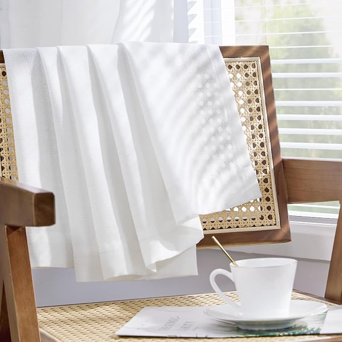 jinchan Linen Curtains Light Filtering Back Tab 50x120 Inch 2 Panels White | Semi Sheer Curtains 120 inch length for Bedroom Living Room, Modern Farmhouse Drapes with Rod Pocket, Natural Boho Curtains