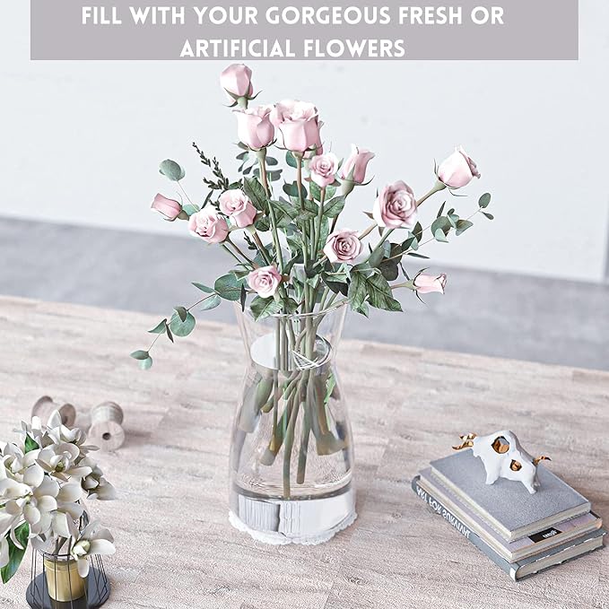 Premium Quality Glass Vase - Clear Vase, Crystal Glass Flower Vase for Rustic Home Decor, Decorative Vases for Flowers for Modern Farmhouse, Glass Vase Ideal for Shelf, Mantle, Table Entryway Decor