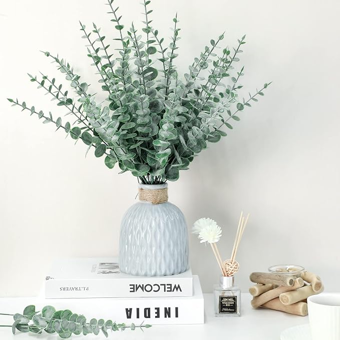 Canlierr 100 Pcs Faux Eucalyptus Stems Greenery Leaves Branch,Dark Green | Artificial Greenery for Wedding Centerpiece, Bouquet, Farmhouse Home Decor, Realistic Foliage, Vase Arrangements