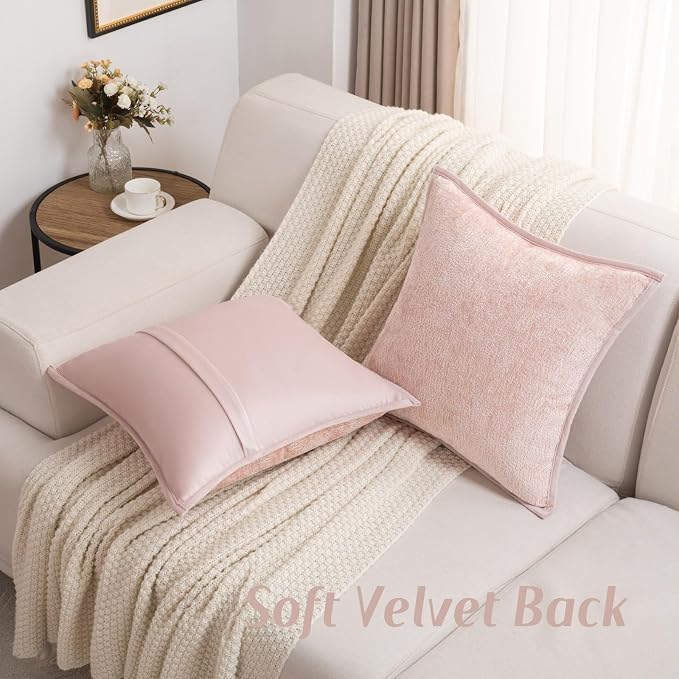 FUTEI Pack of 2 Chenille Soft Throw Pillow Covers 22x22 Inch, Pink