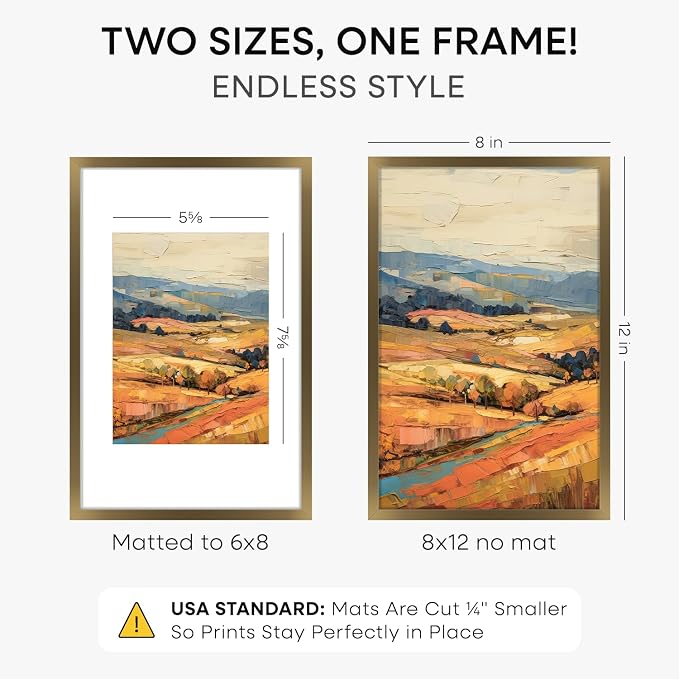 Homeforia 8x12 Bronze Picture Frame, High-End Metal, 6x8 Mat, Glass