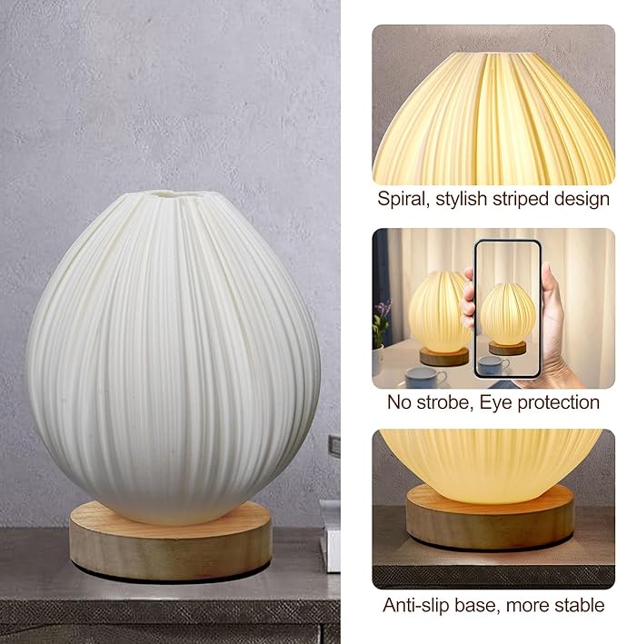 Lotus Small Table Lamp, Vintage Pleated Night Light for Bedside & Decor
