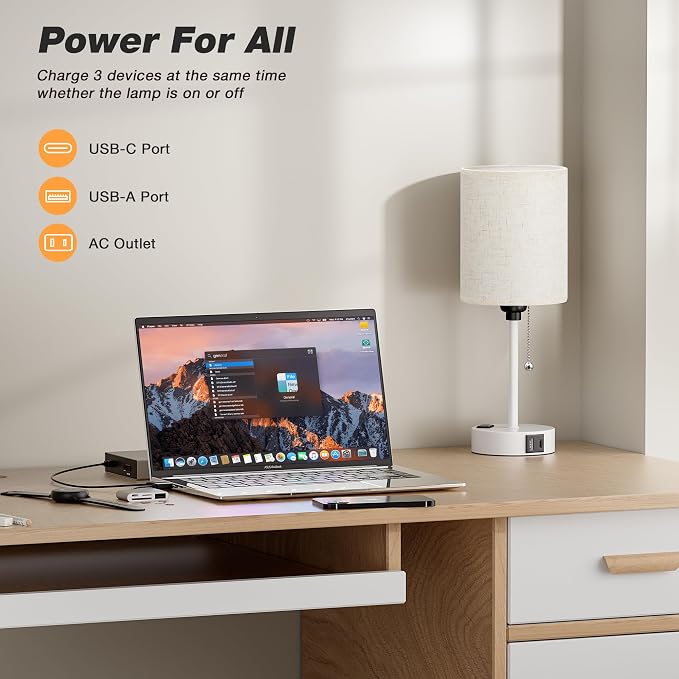 Small Bedside Table Lamp for Bedroom, Desk Lamp with USB Ports for Dorm