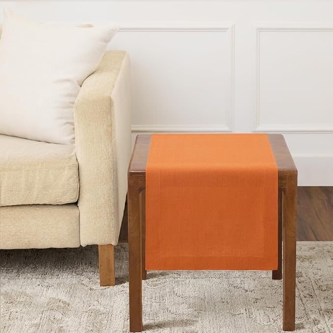 Solino Home 100% Pure Linen Dining Table Runner Orange, Fete 14 x 36 in | a graceful centrepiece for dining and gatherings, European flax fibres, mellows with every wash, soft, OEKO-TEX Certified