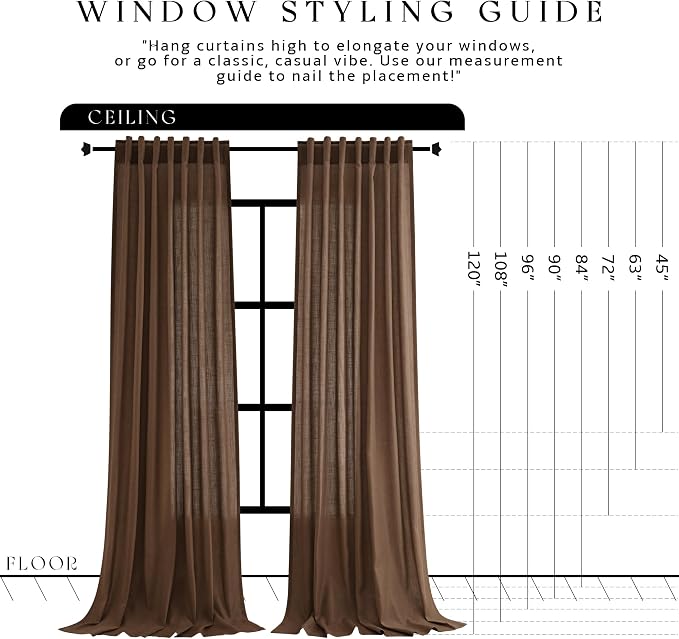 Jowels Caramel Brown Linen Curtains 84 Inch Long 2 Panels for Living Room | Light Filtering Semi Sheer Curtain, Back Tab Pocket Pleated Look, Boho Farmhouse Textured Privacy Drapes for Bedroom Window