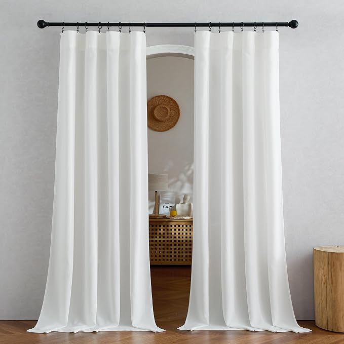 NICETOWN Faux Linen Ivory Sheer Curtains 72 inches Long, Rod Pocket & Back Tab Semi Sheer Linen Blend Window Treatments Privacy with Light Filtering for Living Room, W52 x L72, Set of 2
