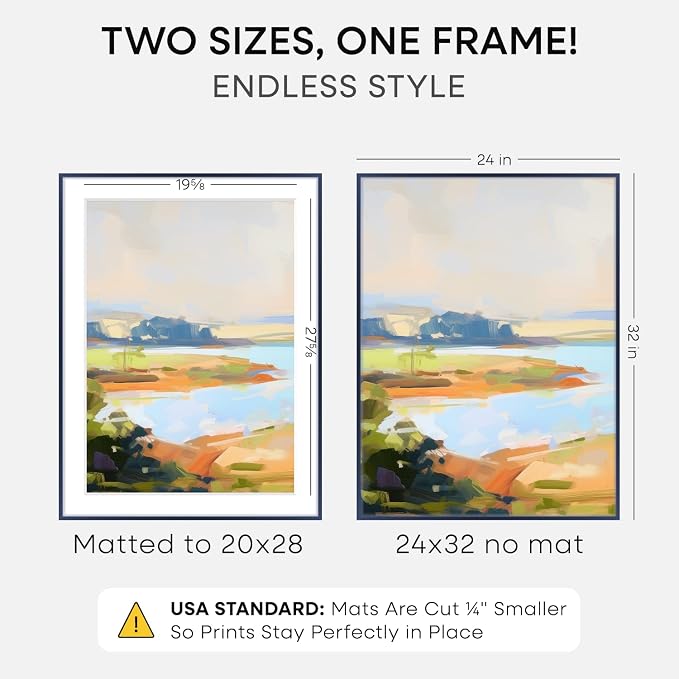 Homeforia 24x32 Blue Poster Frame, High-End Metal, 20x28 Mat, Glass