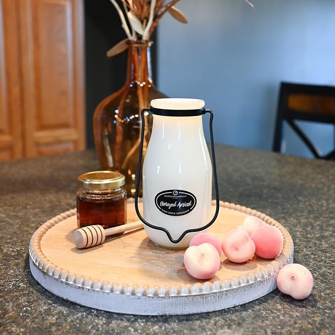 Milkhouse Honeyed Apricot Soy Candle, 14 oz Milkbottle, 90+ Hr Burn
